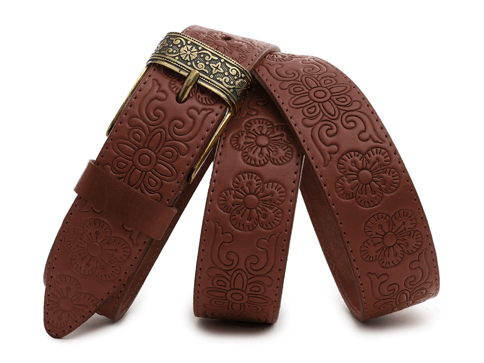 Кожаный коньяк женский джинсовый ремень B40-2088